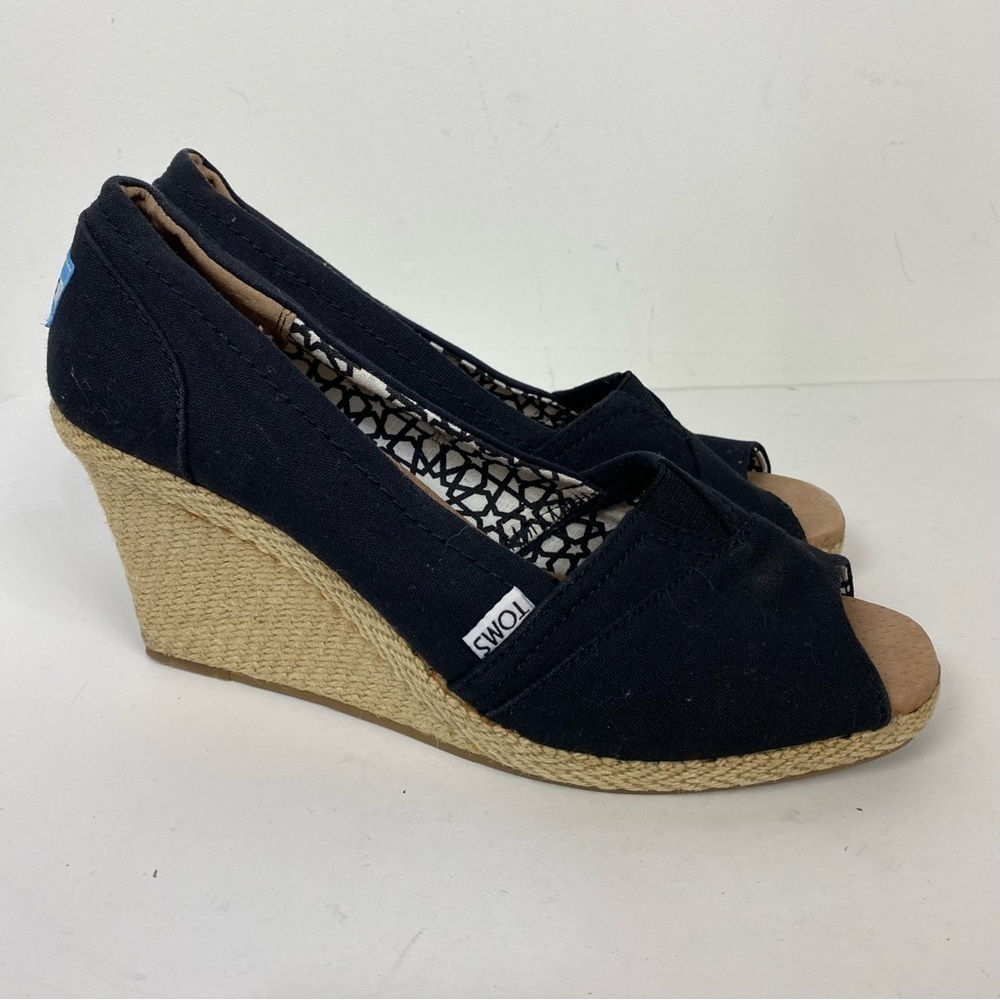 Toms Black Open peep toe espadrille wedges